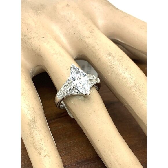 Suzy Levian Sterling Silver Marquise White Cubic Zirconia Engagement Ring SZ 8.5 - Picture 6 of 16